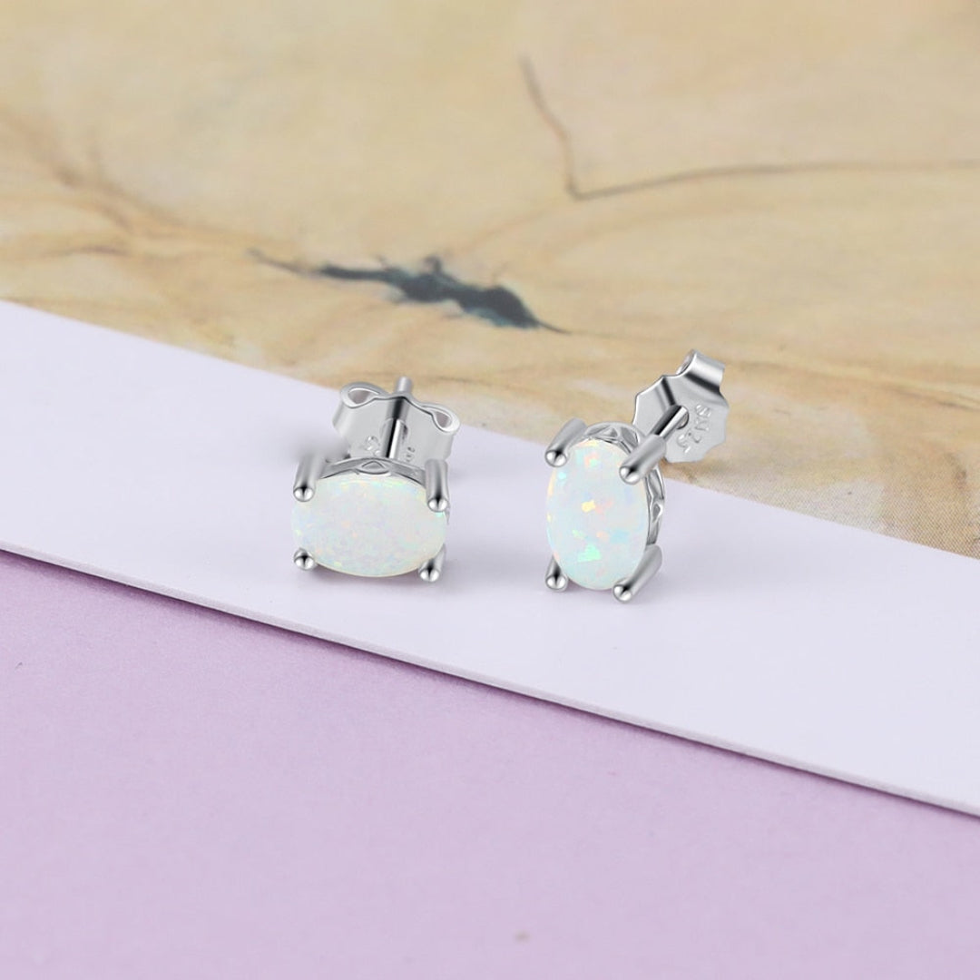 Chic Oval Fire Opal Silver Stud Earrings - Stud Earrings - Pretland | Spiritual Crystals & Jewelry