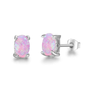 Chic Oval Fire Opal Silver Stud Earrings - Pink - Stud Earrings - Pretland | Spiritual Crystals & Jewelry
