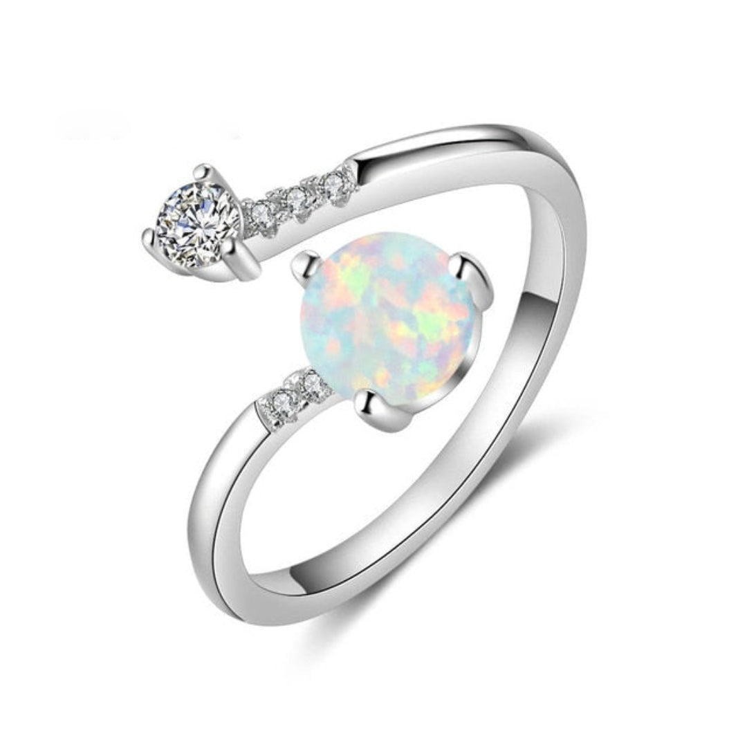 Chic Zirconia & Fire Opal Adjustable Ring - White - Rings - Pretland | Spiritual Crystals & Jewelry