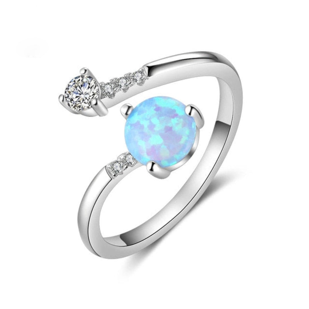 Chic Zirconia & Fire Opal Adjustable Ring - Blue - Rings - Pretland | Spiritual Crystals & Jewelry
