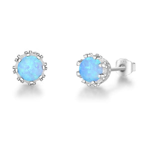 Minimal Fire Opal 925 Sterling Silver Earrings - Blue - Stud Earrings - Pretland | Spiritual Crystals & Jewelry