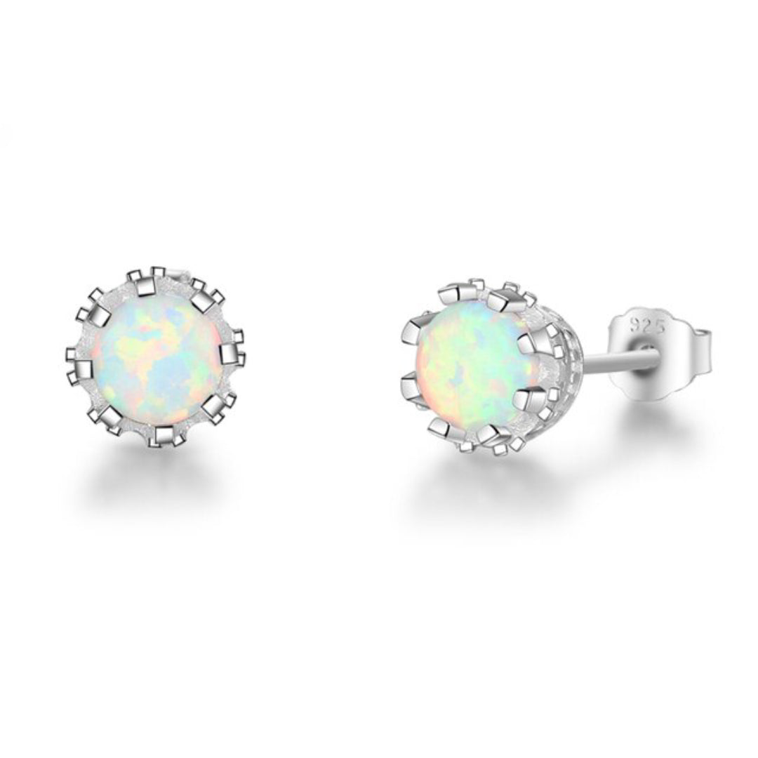 Minimal Fire Opal 925 Sterling Silver Earrings - White - Stud Earrings - Pretland | Spiritual Crystals & Jewelry