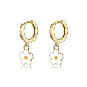 Flower 925 Sterling Silver Hoop Earrings - Gold White - Earrings - Pretland | Spiritual Crystals & Jewelry