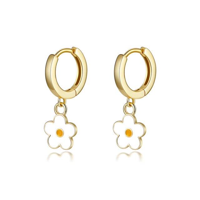 Flower 925 Sterling Silver Hoop Earrings - Gold White - Earrings - Pretland | Spiritual Crystals & Jewelry