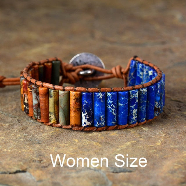 Polychrome Jasper Stone Unisex Bracelet - Tan Women - Wrap Bracelets - Pretland | Spiritual Crystals & Jewelry