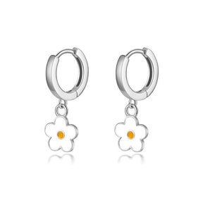 Flower 925 Sterling Silver Hoop Earrings - Silver White - Earrings - Pretland | Spiritual Crystals & Jewelry