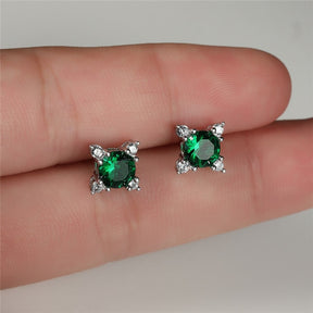 Glowing Flower Stud Earrings - Silver Emerald - Earrings - Pretland | Spiritual Crystals & Jewelry