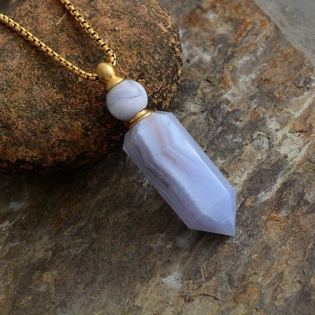 Handmade Crystal Perfume Bottle Necklace - Agate Gold - Necklaces - Pretland | Spiritual Crystals & Jewelry