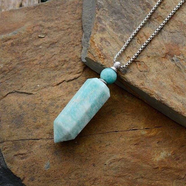 Handmade Crystal Perfume Bottle Necklace - Amazonite Silver - Necklaces - Pretland | Spiritual Crystals & Jewelry