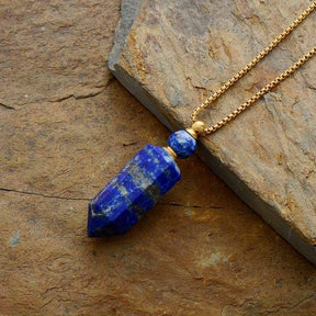Handmade Crystal Perfume Bottle Necklace - Lapis Gold - Necklaces - Pretland | Spiritual Crystals & Jewelry