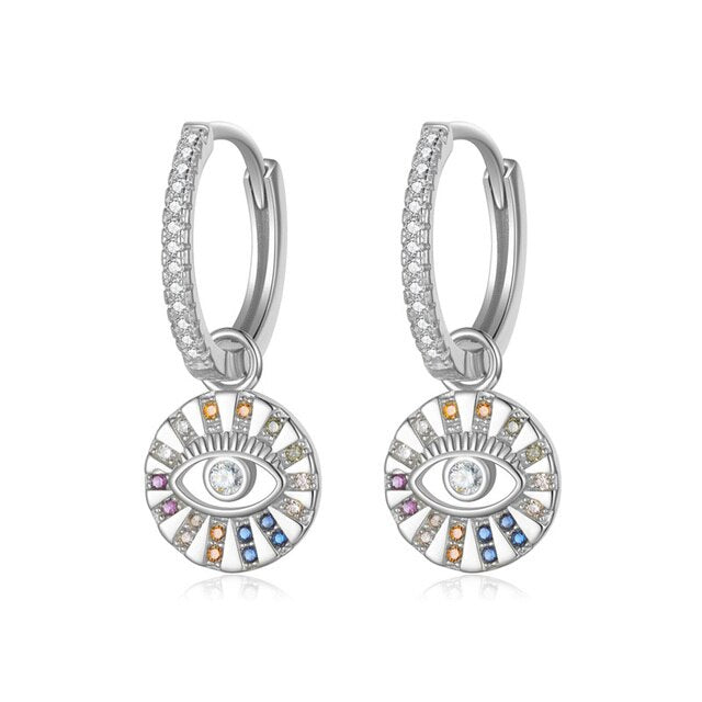 Evil Eye Hoop Earrings - Silver - Hoop Earrings - Pretland | Spiritual Crystals & Jewelry