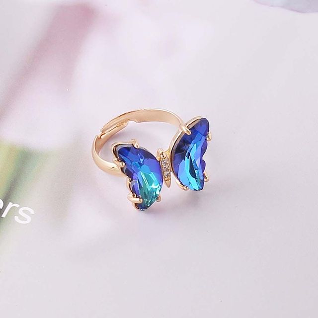 Butterfly Adjustable Ring - Dark Blue - Rings - Pretland | Spiritual Crystals & Jewelry