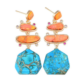 Spiritual Geometrical Natural Stone Earrings - Orange - Earrings - Pretland | Spiritual Crystals & Jewelry
