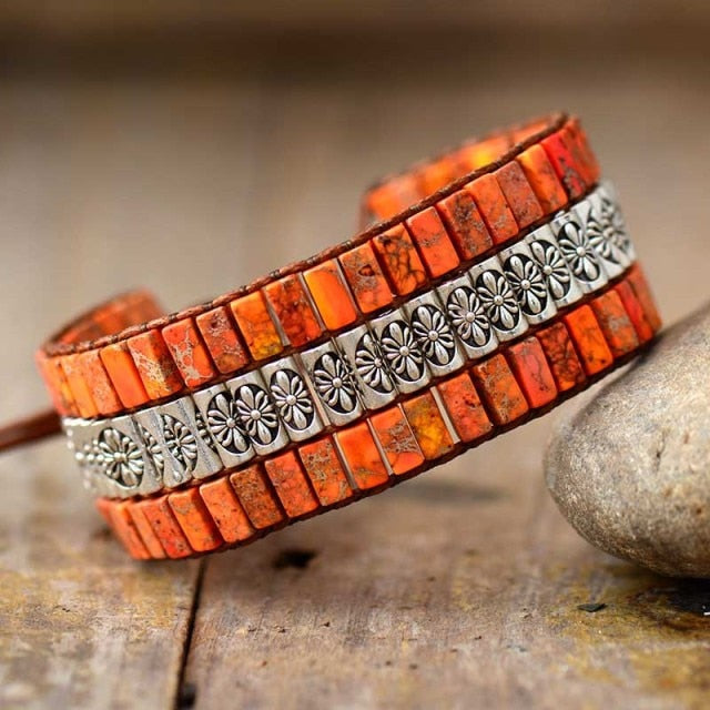 Mystique Jasper Wrap Bracelet - Orange - Wrap Bracelets - Pretland | Spiritual Crystals & Jewelry