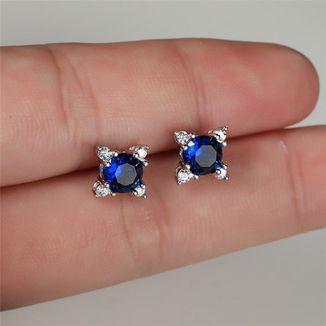 Glowing Flower Stud Earrings - Silver Topaz Blue - Earrings - Pretland | Spiritual Crystals & Jewelry