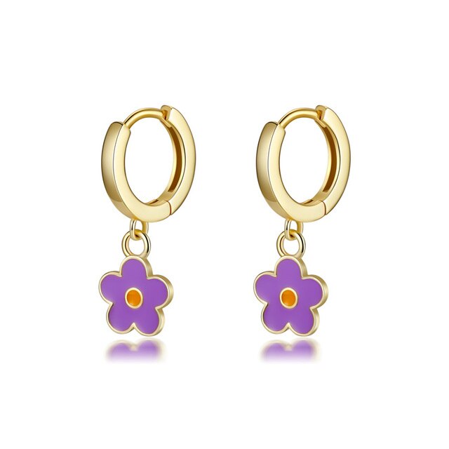 Flower 925 Sterling Silver Hoop Earrings - Gold Purple - Earrings - Pretland | Spiritual Crystals & Jewelry