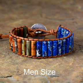 Polychrome Jasper Stone Unisex Bracelet - Tan Men - Wrap Bracelets - Pretland | Spiritual Crystals & Jewelry