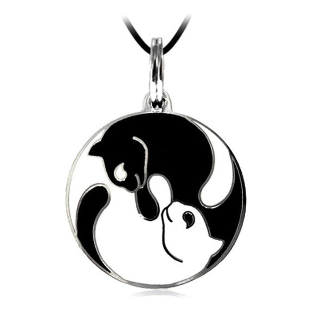 Yin Yang Cat Couple Necklace - Single Rope Black+Silver - Necklaces - Pretland | Spiritual Crystals & Jewelry