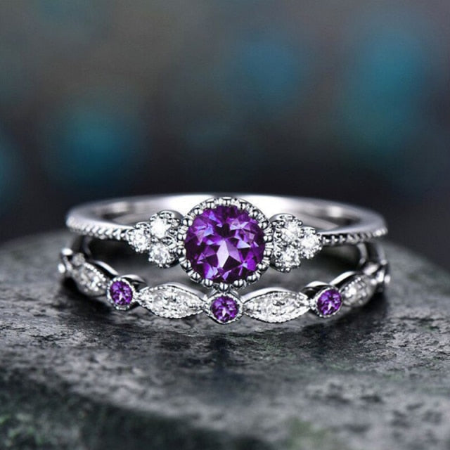 Luxury Zirconia Ring Set - 5 / Amethyst - Rings - Pretland | Spiritual Crystals & Jewelry