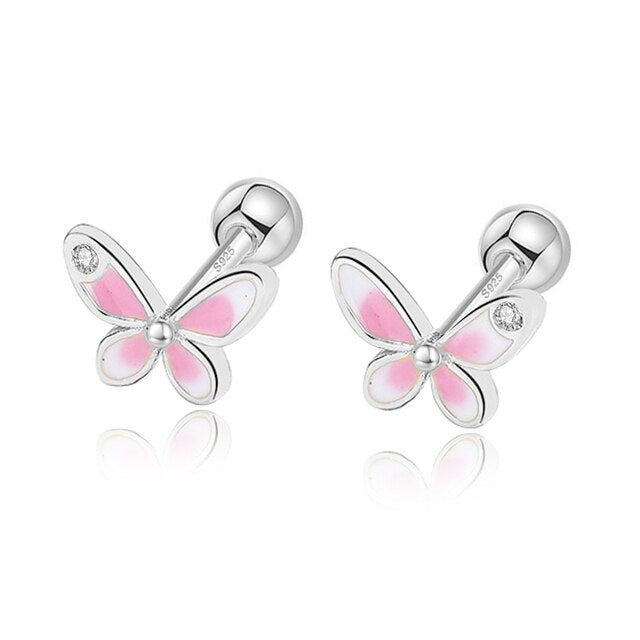 Pink Butterfly 925 Sterling Silver Stud Earrings - Silver - Earrings - Pretland | Spiritual Crystals & Jewelry