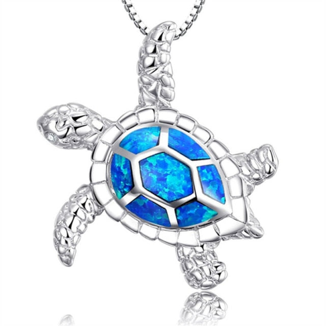 Lucky Turtle Opal Silver Necklace - Blue - Necklaces - Pretland | Spiritual Crystals & Jewelry