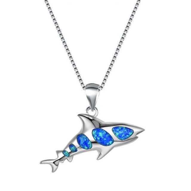 Spirit Shark Opal Silver Necklace - Blue - Necklaces - Pretland | Spiritual Crystals & Jewelry