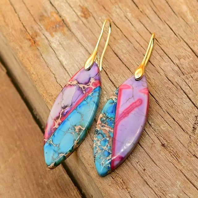 Purple Leaf Jasper Earrings - Gold - Drop Earrings - Pretland | Spiritual Crystals & Jewelry