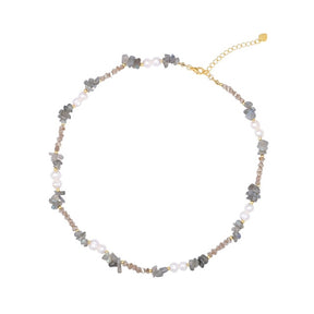 Elegant Labradorite & Pearl Necklace - Gray - Necklaces - Pretland | Spiritual Crystals & Jewelry