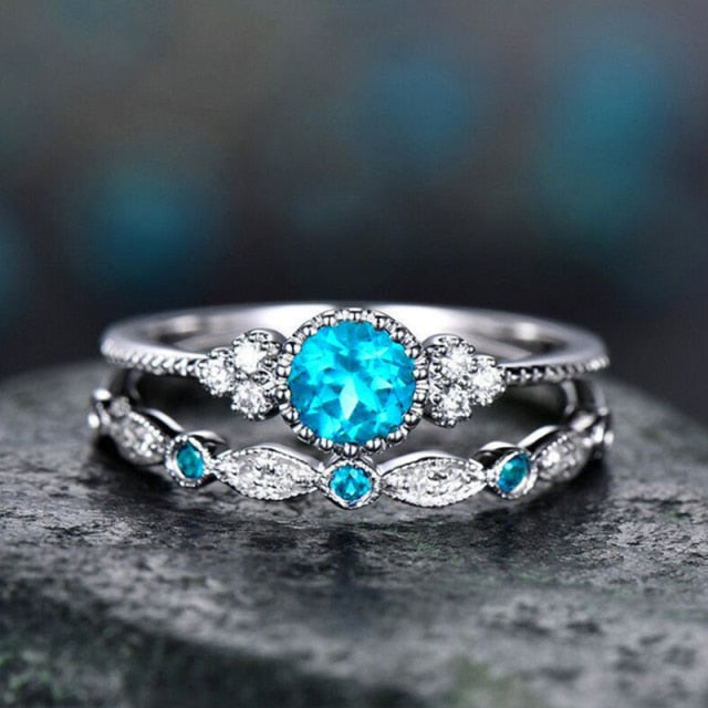 Luxury Zirconia Ring Set - 5 / Topaz Sky Blue - Rings - Pretland | Spiritual Crystals & Jewelry