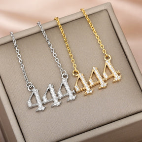 Angel Number Manifest Zirconia Necklace - 444 / Gold - Pendant Necklaces - Pretland | Spiritual Crystals & Jewelry