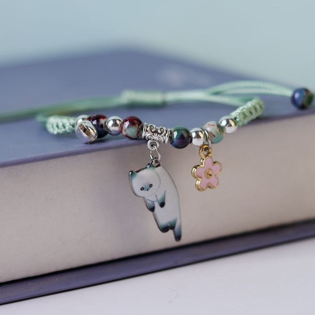 Sweet Cat Charm Bracelet - Green - Bracelets - Pretland | Spiritual Crystals & Jewelry