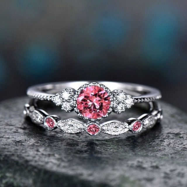 Luxury Zirconia Ring Set - 5 / Morganite - Rings - Pretland | Spiritual Crystals & Jewelry