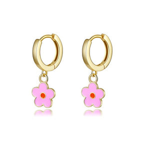 Flower 925 Sterling Silver Hoop Earrings - Gold Pink - Earrings - Pretland | Spiritual Crystals & Jewelry