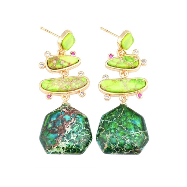 Spiritual Geometrical Natural Stone Earrings - Green - Earrings - Pretland | Spiritual Crystals & Jewelry