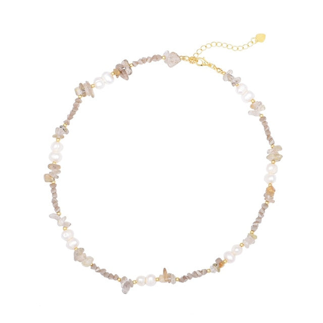 Elegant Labradorite & Pearl Necklace - Khaki - Necklaces - Pretland | Spiritual Crystals & Jewelry