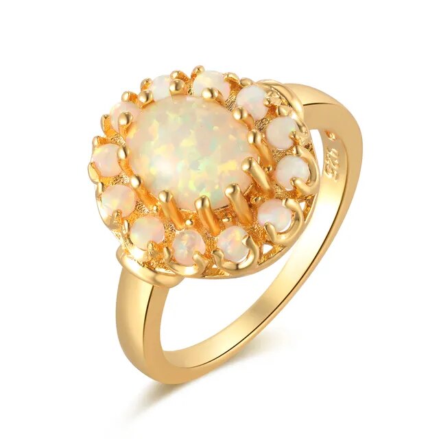 Flower Luxury White Fire Opal Ring