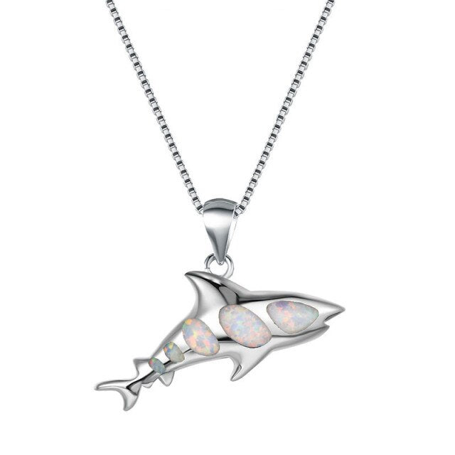 Spirit Shark Opal Silver Necklace - White - Necklaces - Pretland | Spiritual Crystals & Jewelry