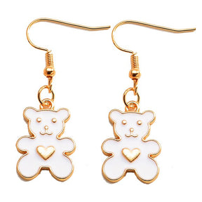 Cute Bear Charm Dangle Earrings - White - Earrings - Pretland | Spiritual Crystals & Jewelry