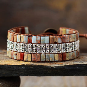 Mystique Jasper Wrap Bracelet - Tan - Wrap Bracelets - Pretland | Spiritual Crystals & Jewelry