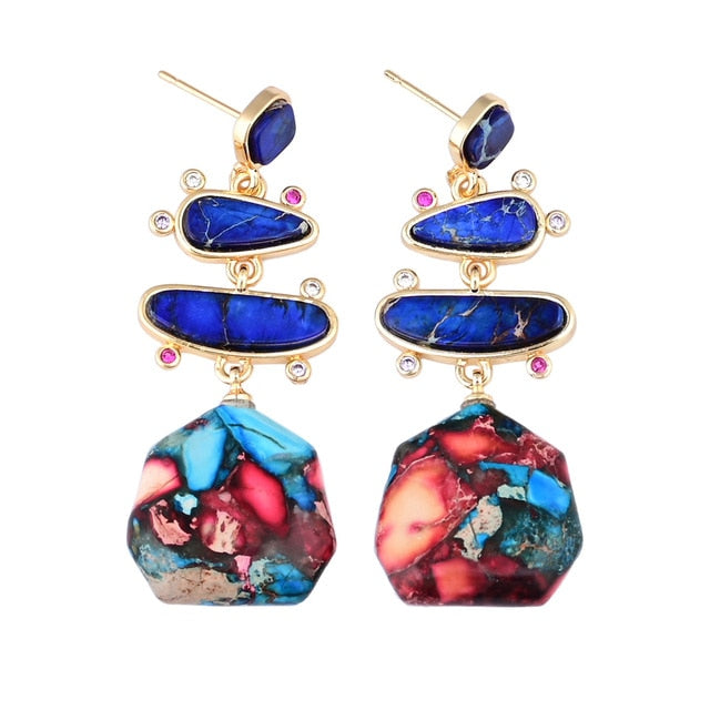 Spiritual Geometrical Natural Stone Earrings - Blue - Earrings - Pretland | Spiritual Crystals & Jewelry