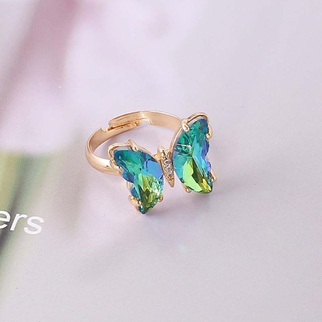 Butterfly Adjustable Ring - Green - Rings - Pretland | Spiritual Crystals & Jewelry