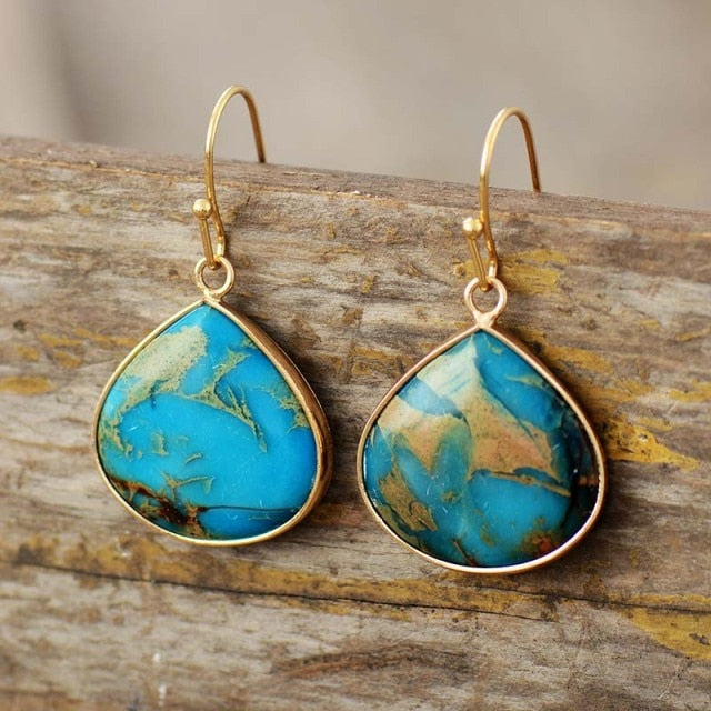 Ocean Jasper Drop Earrings - Earrings - Pretland | Spiritual Crystals & Jewelry