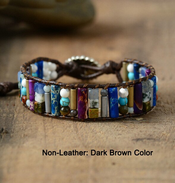 Natural Mixed Stone Tube Bracelet - Non Leather Dark - Bracelets - Pretland | Spiritual Crystals & Jewelry