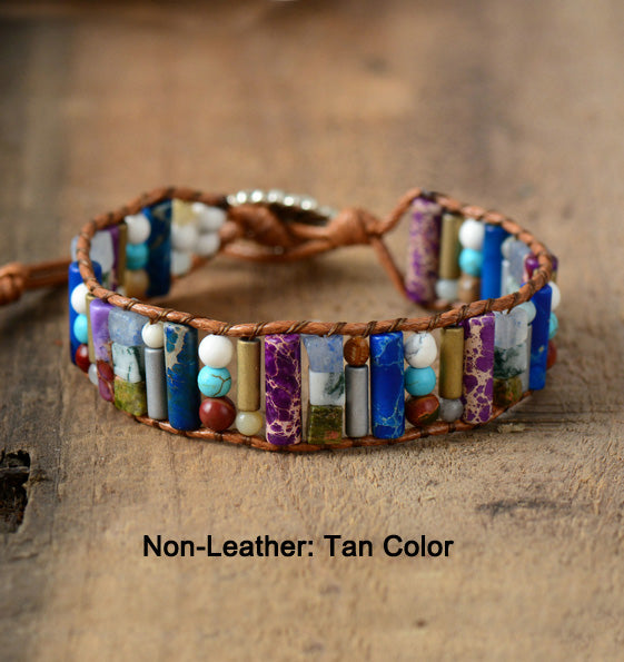 Natural Mixed Stone Tube Bracelet - Non Leather Tan - Bracelets - Pretland | Spiritual Crystals & Jewelry