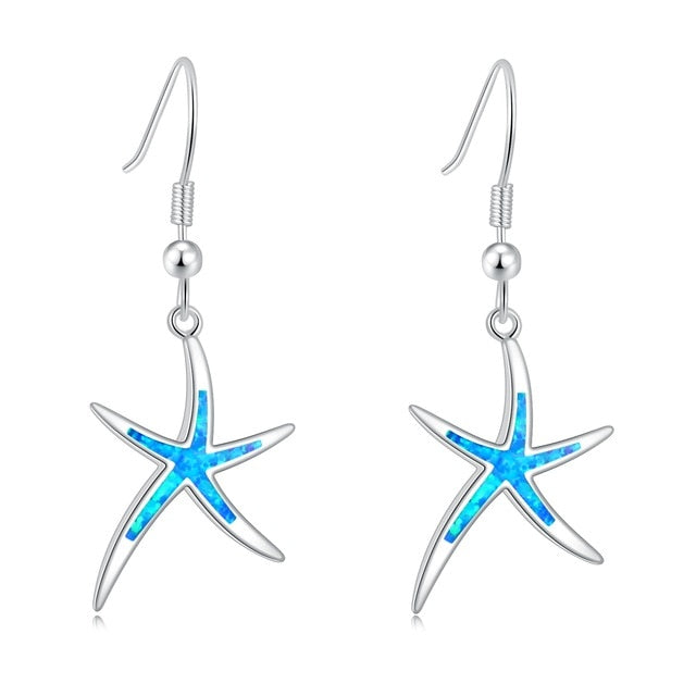 Spiritual Fire Opal Silver Starfish Earrings - Blue - Earrings - Pretland | Spiritual Crystals & Jewelry