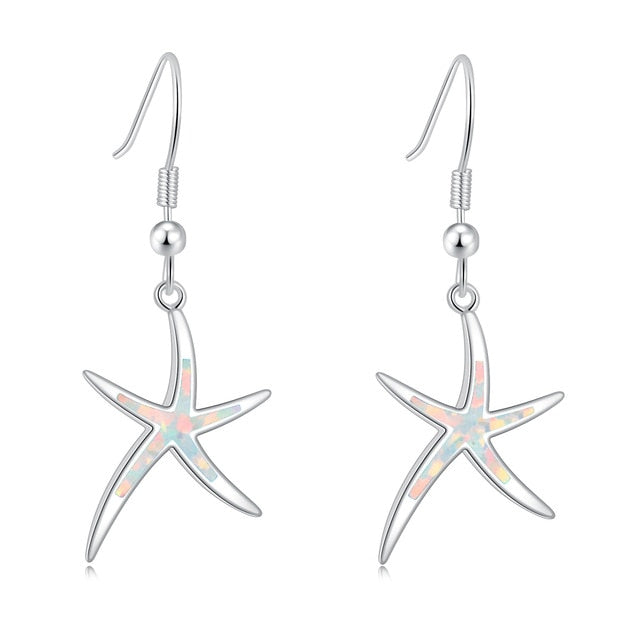 Spiritual Fire Opal Silver Starfish Earrings - White - Earrings - Pretland | Spiritual Crystals & Jewelry