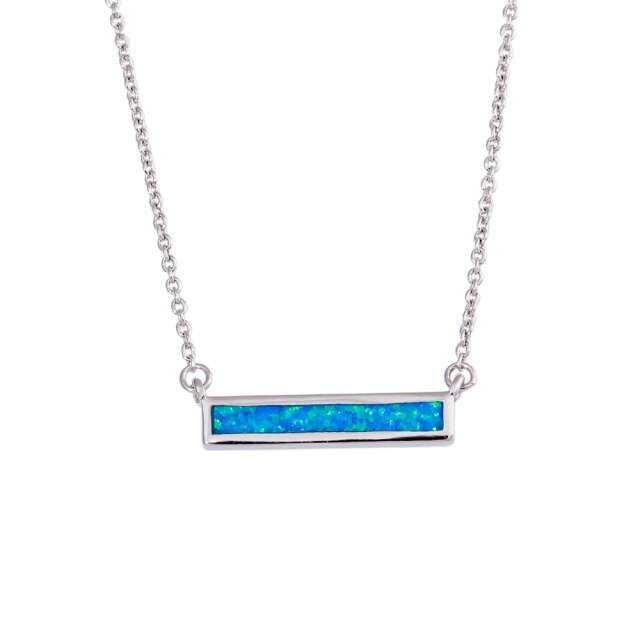 Rectangular Fire Opal Sterling Silver Necklace - Blue Fire Opal - Necklaces - Pretland | Spiritual Crystals & Jewelry