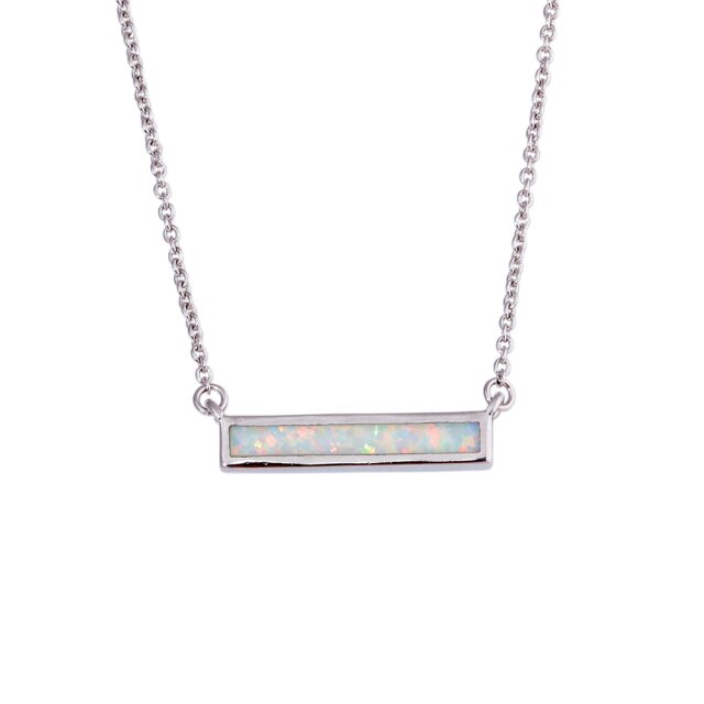 Rectangular Fire Opal Sterling Silver Necklace - White Fire Opal - Necklaces - Pretland | Spiritual Crystals & Jewelry