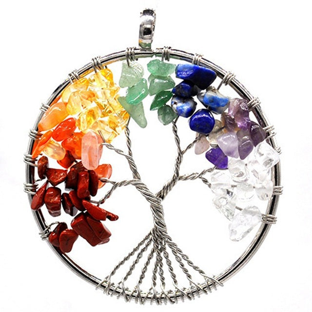 Handmade Tree of Life 7 Chakra Crystals Necklace - Oval Design - Necklaces - Pretland | Spiritual Crystals & Jewelry