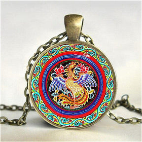 Tibetan Mandala Necklace - Dragon Mandala Gold - Necklaces - Pretland | Spiritual Crystals & Jewelry